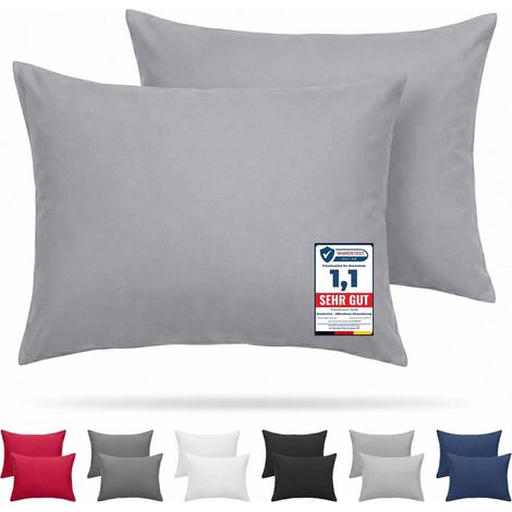 Taie d'oreiller 50x70, Lot de 2, Housse Coussin Douce Et Brossée, Certifiée Oeko-TEX, Douce et Respirante, avec Fermeture éclair, Gris (1/5)