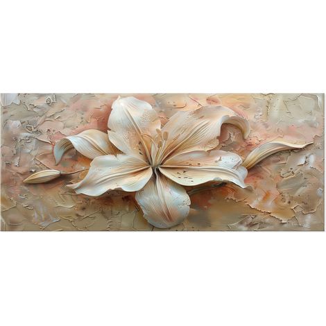 Lupia - Quadro moderno Canvas World GIGLIO 52x122 cm, Stampa su Tela effetto Pennellate tridimensionale, Telaio in Legno, per soggiorno capezzale camera da letto ufficio fiori bianchi beige rosa (1/4)