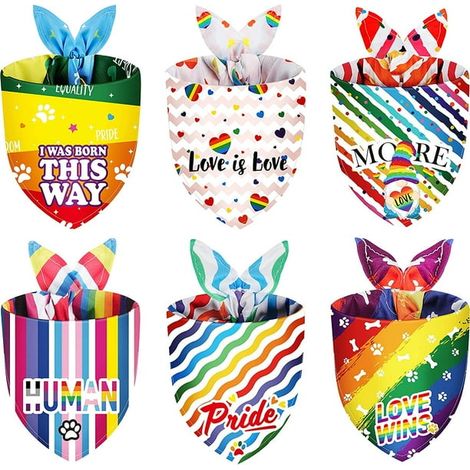 Lot de 6 bandanas arc-en-ciel pour chien, foulards triangulaires colorés pour animaux, accessoires de promenade et fête (1/5)