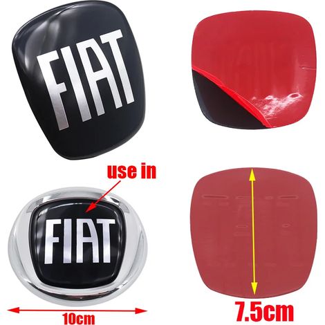 (Autocollant époxy noir FIAT 7,5 cm) 1 autocollant époxy noir de 7 cm, 7,5 cm ou 9 cm pour logo avant, calandre, pare-chocs arrière, hayon, coffre. Accessoires compatibles avec FIAT. (1/4)