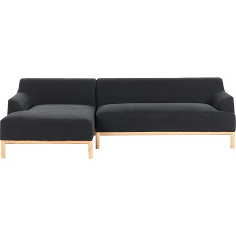 Sofá esquinero elegante tela poliéster patas de madera sala de estar negro derecho Sosjo