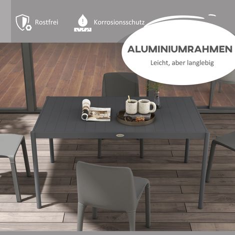 Table de jardin extérieur en aluminium gris foncé, résistante aux intempéries, dimensions 145 x 90 x 74 cm (1/4)