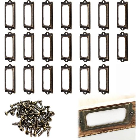 Cadre Étiquette de Nom,Porte Etiquette Metal,Bronze Rétro Cadre,Métal Bronze Rétro Vintage Carte,Porte Poignée Cadre Nominative de Tiroir de Classeur Office Décoration, 60 x 17 mm,20 Pièces (1/5)