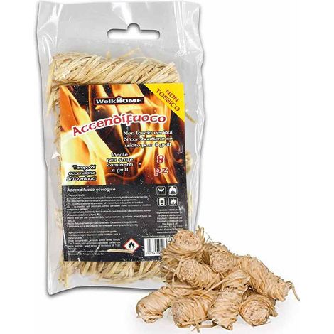 Kit 6 Pezzi accendifuoco Ecologico No residui per Grill Barbecue Stufa Campeggio gita Bosco Montagna 8 Pezzi a Confezione Durata 8/10 Minuti Fiamma per Cucinare