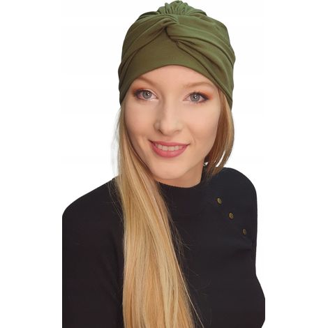 Turban kaki pour femme Sara 027, joli chapeau en bambou, même après une chimiothérapie. (1/5)