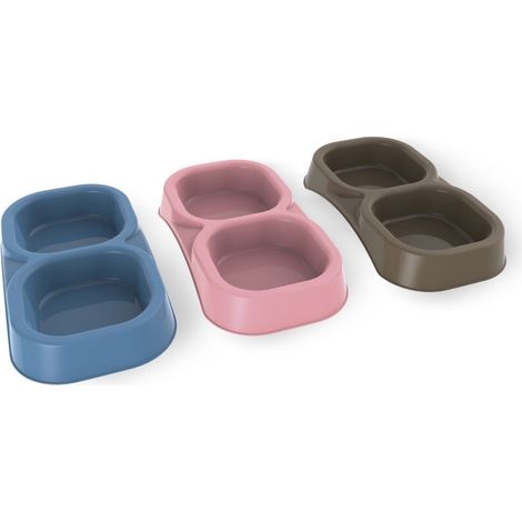 Distributeur double de nourriture pour animaux Bama Pet 21 x 11,5 x 3 cm, couleurs variées (1/2)