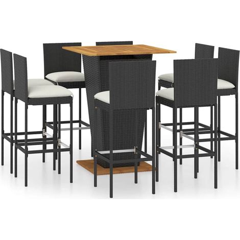 Maison Exclusive - Set da Bar da Giardino 9 pz con Cuscini in Polyrattan Nero (1/5)