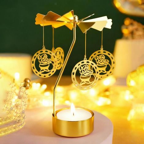 Bougeoir rotatif doré pour bougie chauffe-plat, idéal pour Noël, Saint-Valentin, tables de fête et mariages. (1/5)