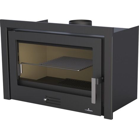 Bronpi – Insert cheminée 12 kW – Puissance 12 kW – Volume de chauffe 300 m³ – Double combustion – Sortie des fumées supérieure – Acier et fonte