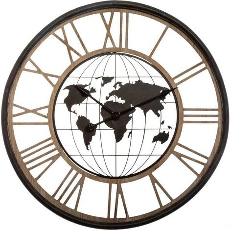 Wanduhr mit Weltkarte und römischen Ziffern, leise Mechanik, Ø 67 cm - Atmosphera (1/5)
