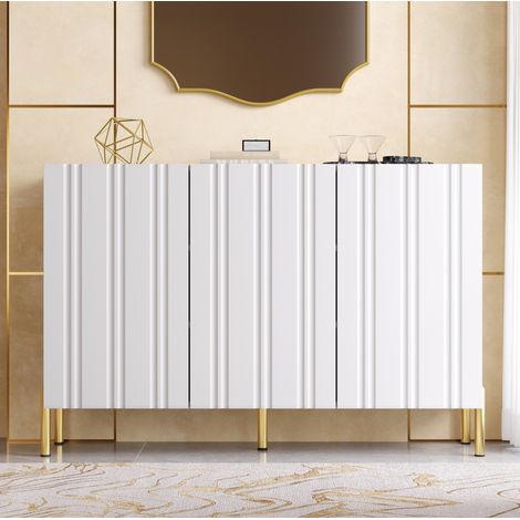 Sideboard Schuhschrank 120x35.5x80 cm, dreitürig, vertikale Rillenprägung, grifflose Front, MDF, Spanplatte, Weiß (1/5)