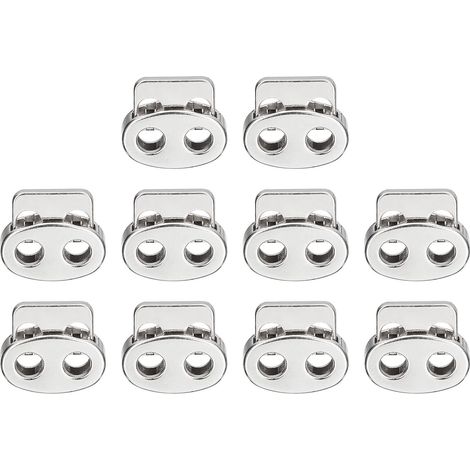 Arrêt de Cordon Serrure Verrou à Ressort Bloqué Glisser, 10pcs Double Trou Ressort Obturateur Alliage Fixation Glissière Agrafe pour Lacet Sac (Brillant Argent,17X14.7mm) (1/5)
