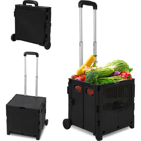Randaco Carrello spesa pieghevole 45L con coperchio, 2 ruote, trolley box per spesa e casa, nero