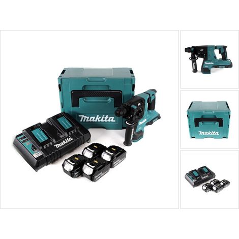 Makita DHR 280 PG4J 2 x 18 V 36 V batería de iones de litio Martillo perforador 28 mm sin escobillas para SDS-PLUS en Makpac + 4 x batería de 6,0 Ah + cargador doble