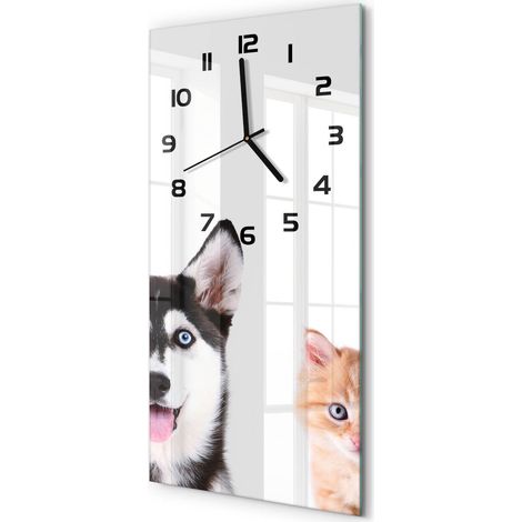 Horloge Murale Rectangulaire Verticale Design Moderne Déco Intérieure Chien et chat 30x60 cm (1/5)