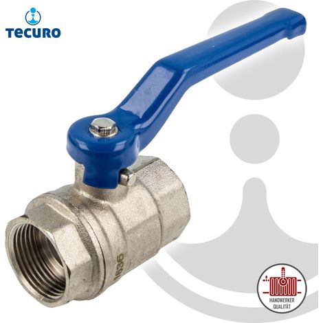tecuro Kugelhahn, beidseitig Innengewinde Rp 1/2 Zoll (DN 15) Stahlhebel lang, Messing vernickelt (1/5)