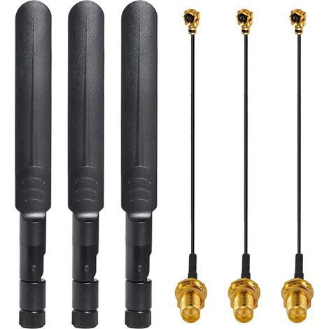 antenas WiFi de doble banda RP-SMA 2.4G/5G/5.8G de 16 cm y 8 dBi para tarjetas WiFi, routers de red inalámbrica y cámaras IP + 3 cables pigtail hembra RP-SMA de 15 cm