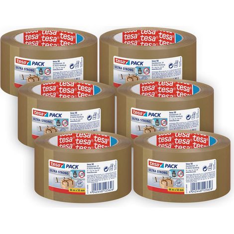 Tesa tesapack Ultra Forte - Nastro Adesivo d'Imballaggio in PVC Solido e Sicuro - Marrone - 6x 66 m x 50 mm (1/4)