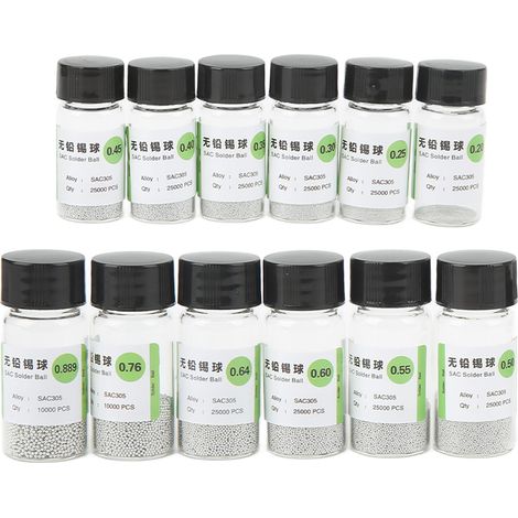 Lot de 12 flacons de billes de soudure BGA 0,2mm à 0,889mm pour reballing et soudage (1/5)