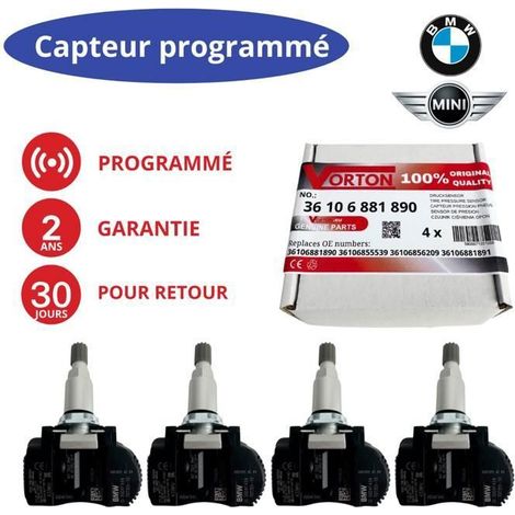 Pacchetto di 4 sensori TPMS preprogrammati 433 MHz per BMW e MINI (diversi modelli)