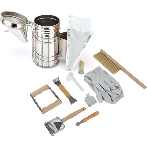 Kit d'apiculture 10 pièces/ensemble comprenant : pince à cadre, brosse à abeilles, enfumoir, pince à reine, outil d'enfouissement de fil, grattoir (1/5)