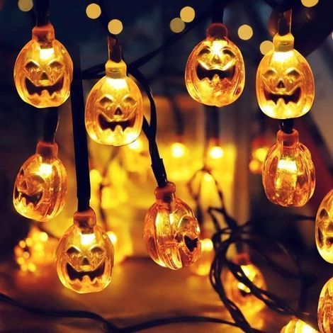 (Gelbe) Halloween-Dekoration, ANNEFLY 3M 20 LED-Kürbis-Lichterkette, Halloween-Dekor, Partydekoration, Kürbisgirlande (1/4)