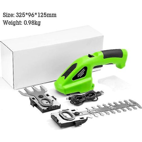 Taille-haies et arbustes électrique portatif 2 en 1, sans fil, rechargeable sur batterie, pour jardin et pelouse. (1/3)