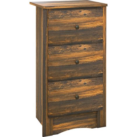 Beyamis Rustikaler Nachttisch mit 3 Schubladen, Nachttisch aus Holz fürs Schlafzimmer, 40 x 30 x 74 cm, Braun