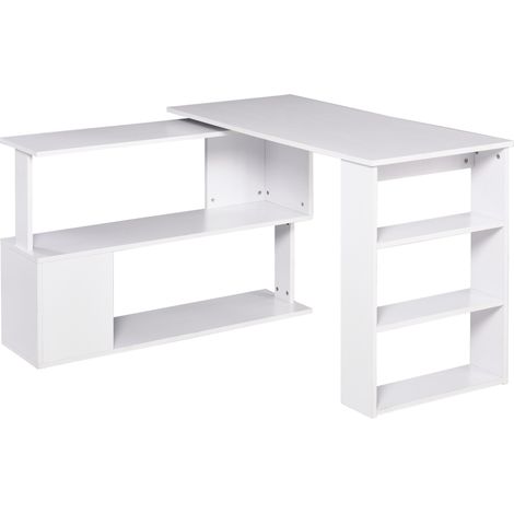 Bureau informatique, blanc, 120 x 110 cm, étagères de rangement, pour bureau, poste ordinateur, rangement bureau