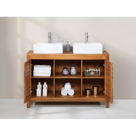 Mobile bagno con lavabo semplice 130 cm in Legno d'acacia - PULUKAN (1/4)