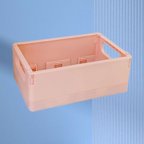 Stapelbare, faltbare Aufbewahrungsbox aus Kunststoff für den Schreibtisch – Organizer-Korb für Snacks, Spielzeug, Bastelmaterialien – Hellrosa – 65 g – 15 x 10 x 5,5 cm (1/5)