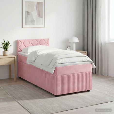 Cama box spring con colchón Rosa 90 x 190 cm Terciopelo (1/5)
