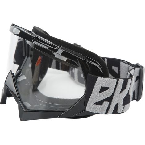 Lunettes de moto en mousse PC réglables, lunettes de protection, accessoires moto pour le tout-terrain et la randonnée, monture noire, verres transparents, inscription grise (1/5)
