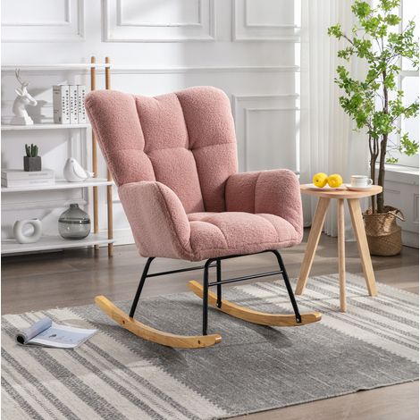 Poltrona a dondolo in tessuto teddy, imbottita, 80 x 70 x 95 cm, rosa HAVRYA (1/5)