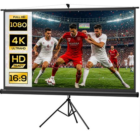 Écran de projection - HOMCOM - 100 pouces 4K HD 16:9 - support trépied hauteur réglable - plastique et métal - 235,8 x 136 cm - noir