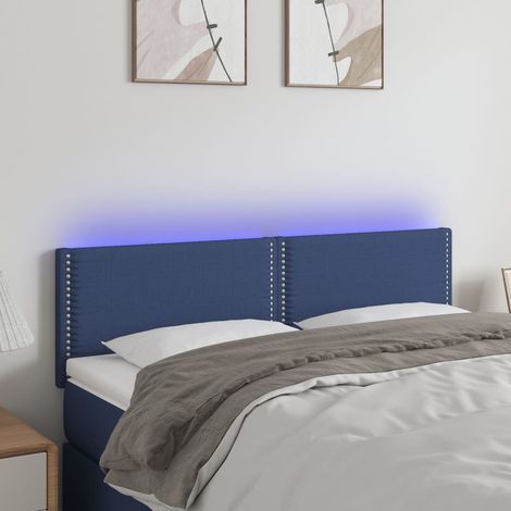 vidaXL Tête de lit à LED Bleu 144x5x78/88 cm Tissu (1/5)