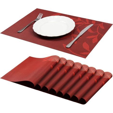 Sunxury – Set of 8 Non-Slip PVC Placemats – Washable and Heat Resistant up to 85°C – 45×30 cm – For Dining Room, Red (1/5)