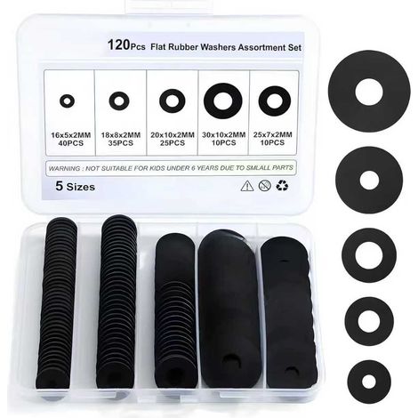 Lot de 120 rondelles plates en nylon noir, joints en plastique, rondelles plates isolantes, en boîte (1/5)