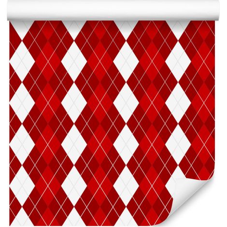 Papel pintado a cuadros rojos y blancos para salón y dormitorio, 50x1000 cm. (1/5)