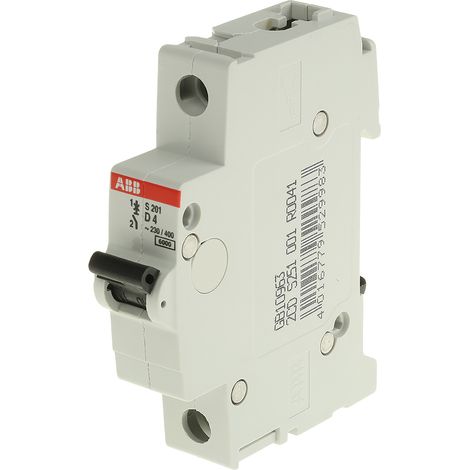 Disjoncteur ABB S200 1P, 4A, pouvoir de coupure 6 kA, montage rail DIN ( Prix pour 1 )