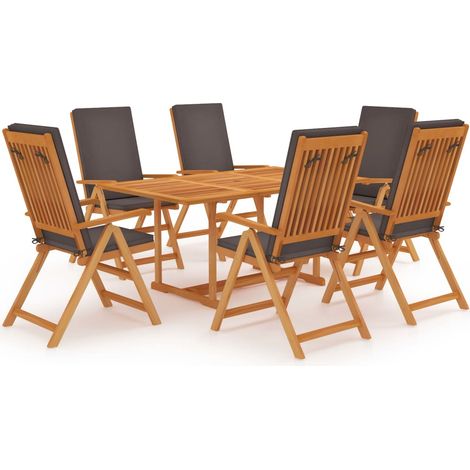 Set de comedor para jardín 7 piezas teca maciza y cojines gris vidaXL (1/5)