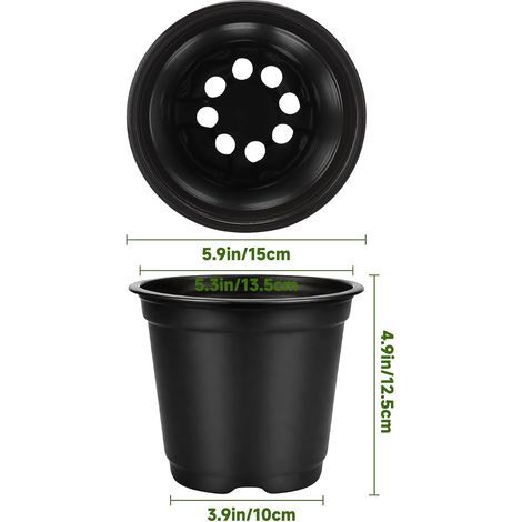 KINGLAKE 100 Pièces 15CM Pots de Fleurs,Pot pour Semis Exterieur,Pot Plastique Plante,Pot de Repiquage,Godets Semis pour Interieur-Noir (1/4)