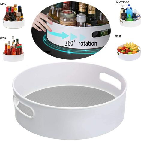 Boîte de rangement rotative en plastique Lazy - Antidérapante, 23 cm et 30 cm, grise (1/5)