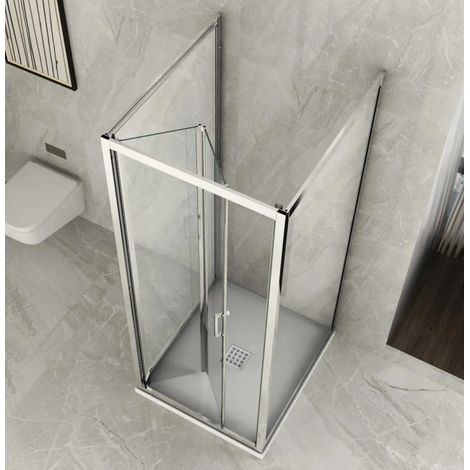 Box Doccia 3 Lati in Cristallo 6 mm Trasparente 2 Lati Fissi ed 1 Porta a Libro Soffietto - Misura Box 3 Lati 65x80x65 (1/3)