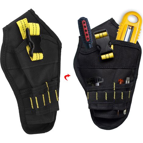 Sacoche de ceinture pour outils de bricolage, rangement portable pour perceuse et accessoires (noir-jaune) (1/5)