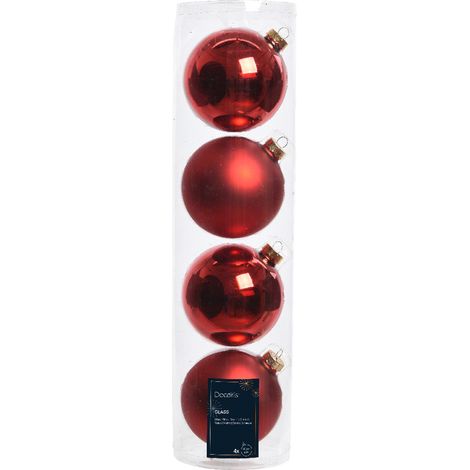 Caja de 4 bolas navideñas rojas ø10 cm