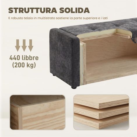 Coffre banc rembourré gris foncé 142L, assise large en lin, capacité 200 kg, pouf de rangement. (1/5)