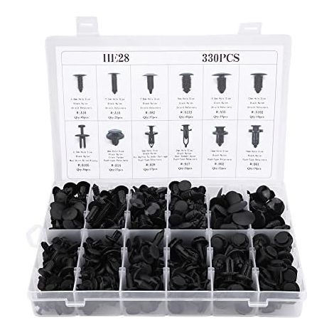 Clips Agrafe Rivets Fixation de Protection, 330Pcs 12 Tailles Assorties Carrosserie Poussée Rivet Garniture Clip