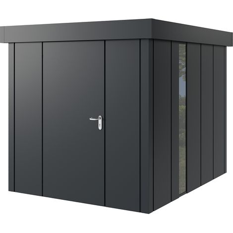 Hörmann Metall-Gerätehaus "Juno" mit Flachdach, JFD6 - Design, 214 x 262 cm (B x T), anthrazit, mit bodentiefem Fenster, 1-flüglige Tür, Anschlag links (1/5)