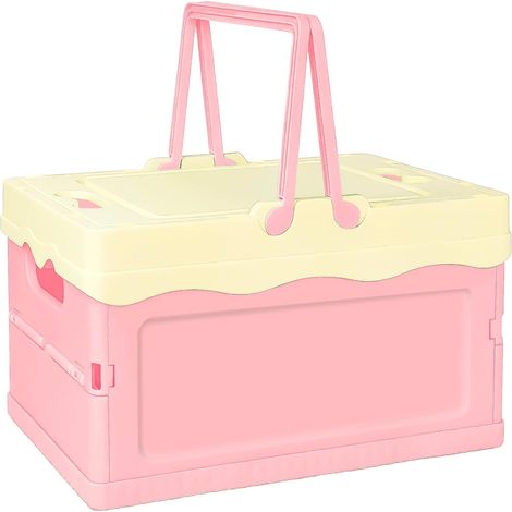 Pastellfarbener Kunststoff-Aufbewahrungsboxdeckel, niedlicher faltbarer Lamellenbehälter für Klassenzimmer und Küche, rosa (1/3)